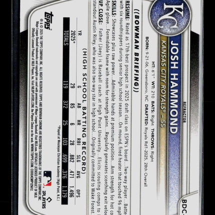 2025 Bowman Draft Chrome Josh Hammond #BDC-185 Refractor 1st Bowman