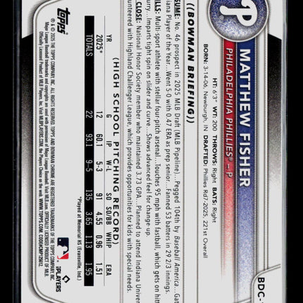 2025 Bowman Draft Chrome Matthew Fisher #BDC-106 Purple Refractor 001/250