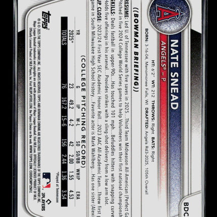 2025 Bowman Chrome Nate Snead #BDC-38 Green Refractor 89/99