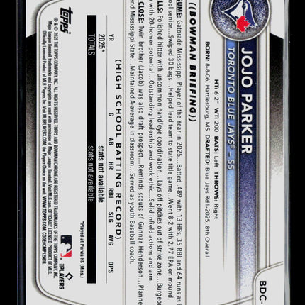 2025 Bowman Draft Chrome Jojo Parker #BDC-8 Mega Box Mojo Refractor