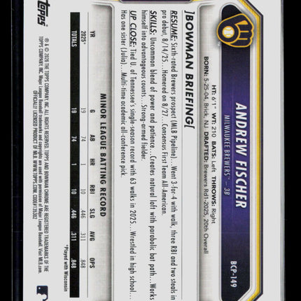 2026 Bowman Chrome Andrew Fischer #BCP-149