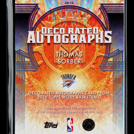 2026 Topps Motif Basketball Deco Rated Thomas Sorber #DR-TS RC 25/25 Auto