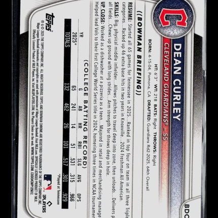 2025 Bowman Chrome Dean Curley #BDC-129 Green 82/99
