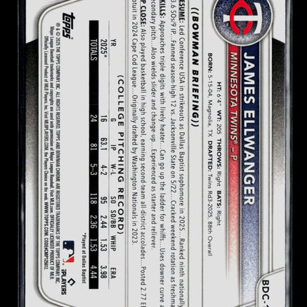 2025 Bowman Draft Chrome James Ellwanger #BDC-164 Blue Refractor 148/150