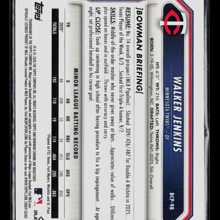 2026 Bowman Chrome Walker Jenkins #BCP-98 Blue 117/150