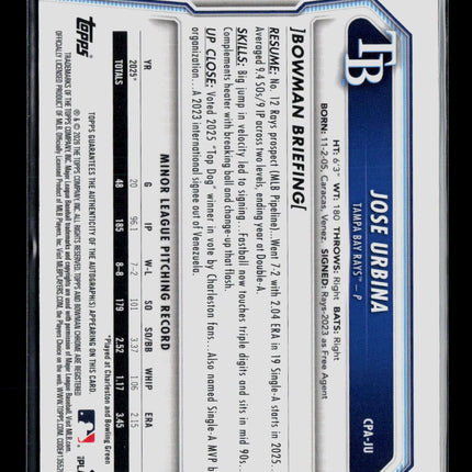 2026 Bowman Chrome Jose Urbina #CPA-JU Yellow 1st Bowman 34/75 Auto