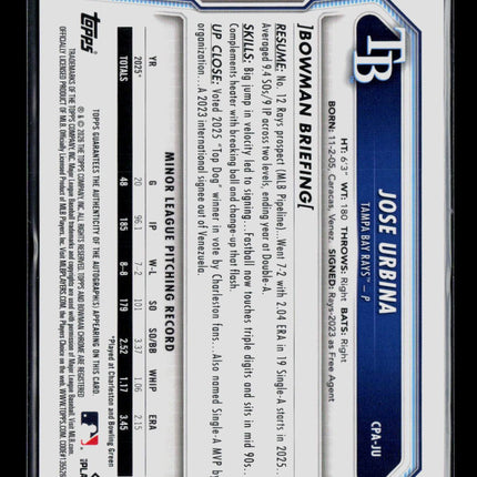 2026 Bowman Chrome Jose Urbina #CPA-JU Aqua Refractor 051/125 Auto