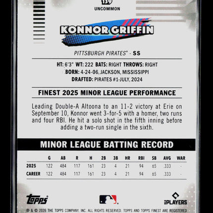2026 Topps Finest Konnor Griffin #139 Yellow RC 256/275