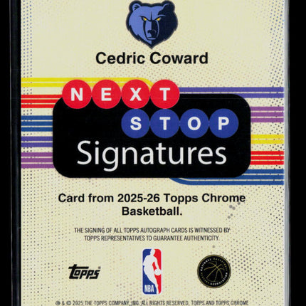 2025 Topps Chrome Basketball Next Stop Signatures Cedric Coward #NS-CC RC Auto