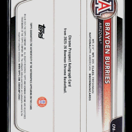 2025 Bowman Chrome Brayden Burries #CPA-BB Purple Refractor 079/250 Auto
