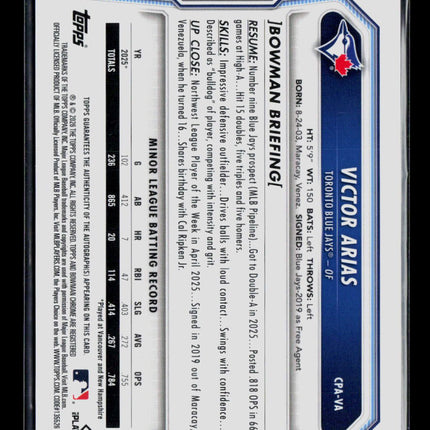 2026 Bowman Chrome Victor Arias #CPA-VA Yellow Refractor 71/75 Auto