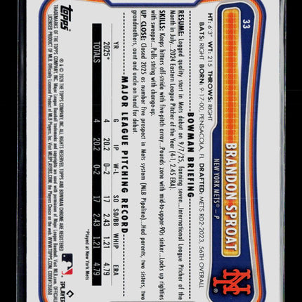 2026 Bowman Chrome Brandon Sproat #33 RC