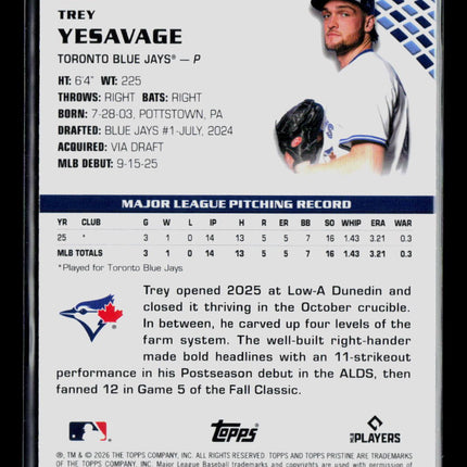 2026 Topps Pristine Trey Yesavage #38 RC