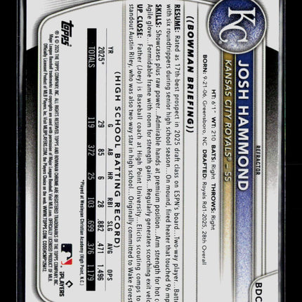 2025 Bowman Draft Chrome Josh Hammond #BDC-185 Refractor