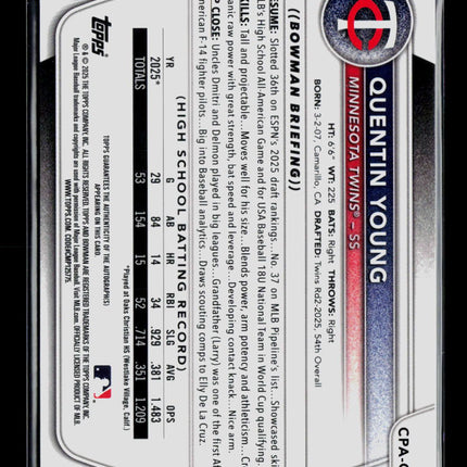 2025 Bowman Chrome Quentin Young #CPA-QY 1st Bowman Prospect Auto