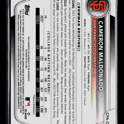 2025 Bowman Chrome Cameron Maldonado #CPA-CMA Auto