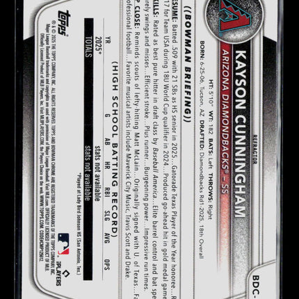 2025 Bowman Draft Chrome Kayson Cunningham #BDC-84 Refractor