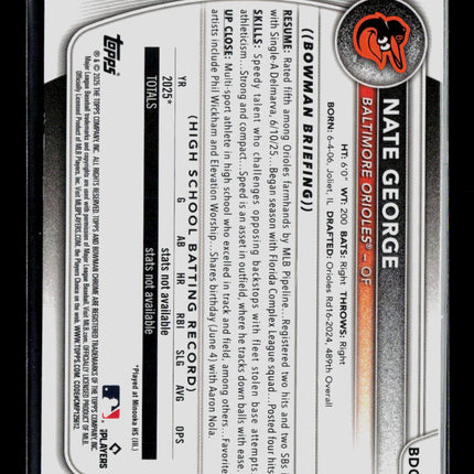 2025 Bowman Chrome Draft Nate George #BDC-113 Blue Refractor 080/150