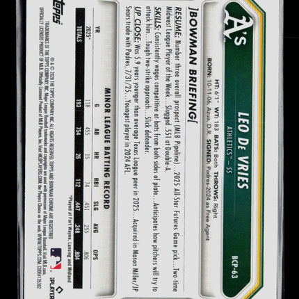 2026 Bowman Chrome Leo De Vries #BCP-63 Mini Diamond