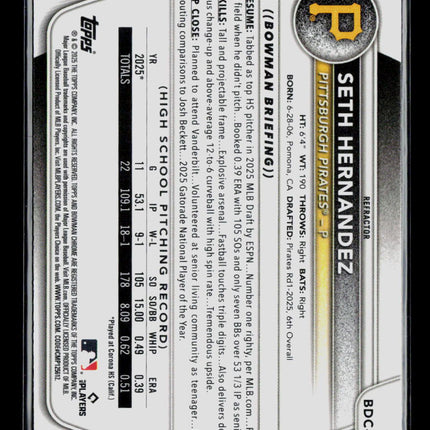 2025 Bowman Chrome Seth Hernandez #BDC-25 Refractor