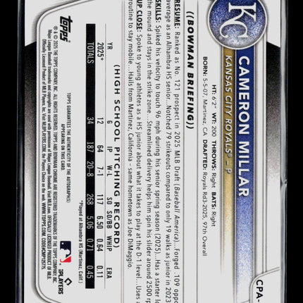 2025 Bowman Chrome Cameron Millar #CPA-CMI Auto