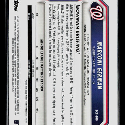 2026 Bowman Chrome Marconi German #BCP-100 X-fractor