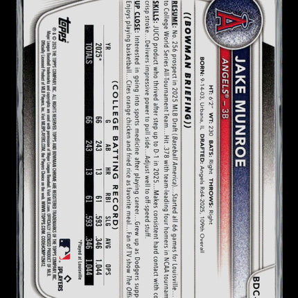 2025 Bowman Draft Chrome Jake Munroe #BDC-128 Fuchsia Lava Refractor 135/199