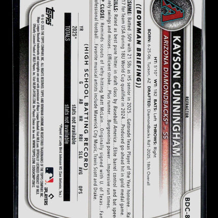 2025 Bowman Draft Chrome Kayson Cunningham #BDC-84 Refractor