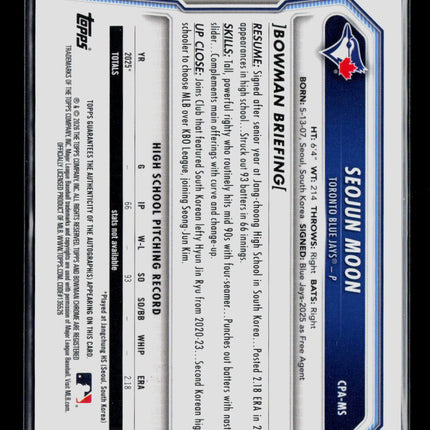 2020 Bowman Chrome Seojun Moon #CPA-MS Speckle Refractor 293/299 Auto