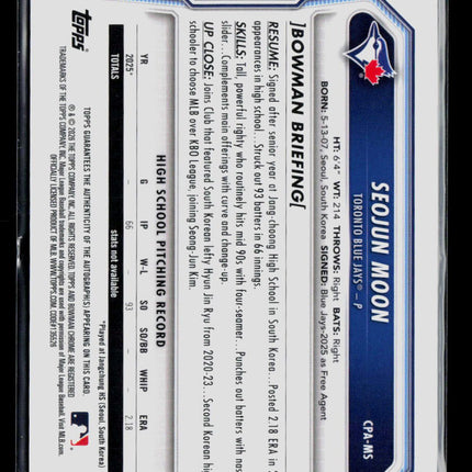 2020 Bowman Chrome Seojun Moon #CPA-MS Autograph 1st Bowman Auto