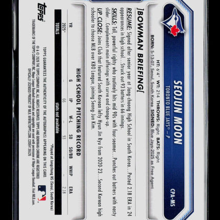 2020 Bowman Chrome Seojun Moon #CPA-MS Auto