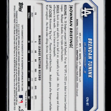 2026 Bowman Chrome Brendan Tunink #CPA-BT 089/100 Auto