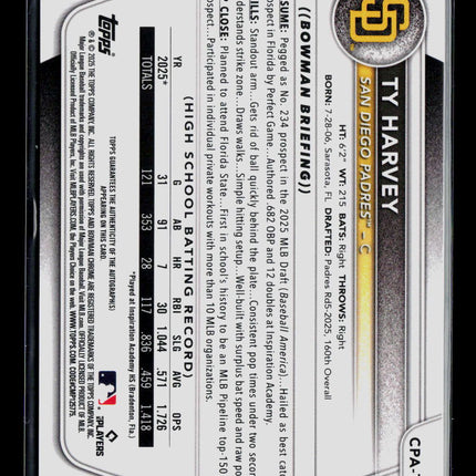 2025 Bowman Chrome Ty Harvey #CPA-TH Auto