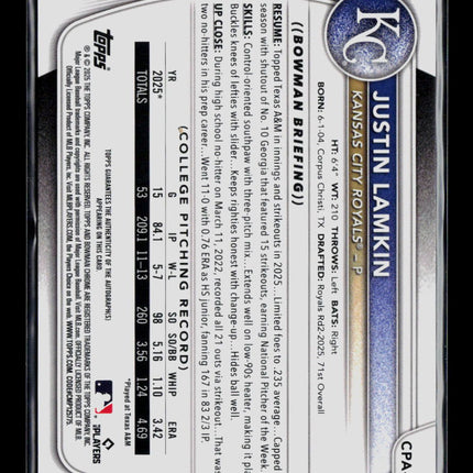 2025 Bowman Chrome Justin Lamkin #CPA-JLA Auto