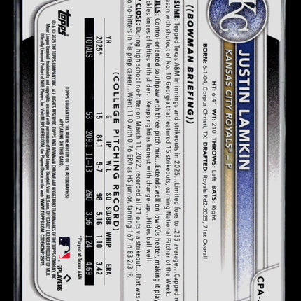 2025 Bowman Chrome Justin Lamkin #CPA-JLA Auto