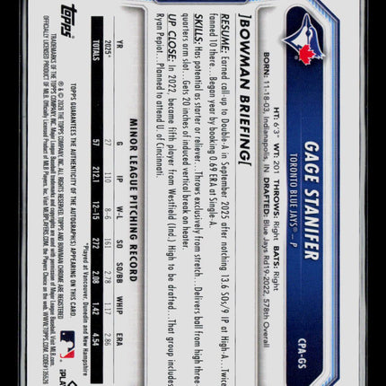 2025 Bowman Chrome Gage Stanifer #CPA-GS Auto