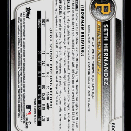 2025 Bowman Draft Chrome Seth Hernandez #BDC-25 Mojo Refractor
