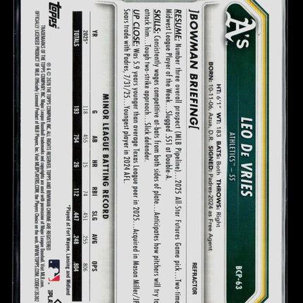 2026 Bowman Chrome Leo De Vries #BCP-63 Refractor /499