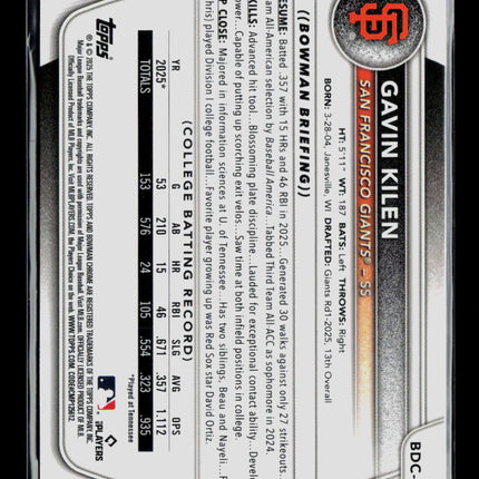 2025 Bowman Draft Chrome Gavin Kilen #BDC-40 070/100