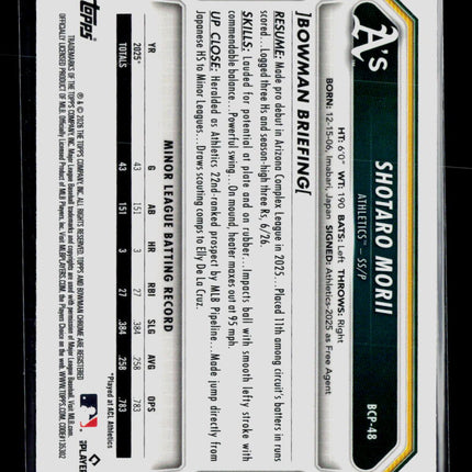 2026 Bowman Chrome Shotaro Morii #BCP-48 Speckle Refractor /299