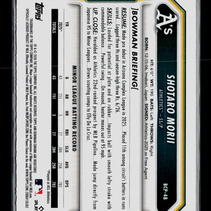 2026 Bowman Chrome Shotaro Morii #BCP-48 Fuchsia 157/199
