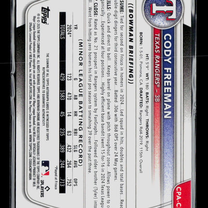 2025 Bowman Chrome Cody Freeman #CPA-CFR Speckle Refractor 285/299 Auto