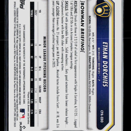 2026 Bowman Chrome Ethan Dorchies #CPA-EDO Auto