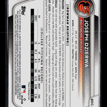 2025 Bowman Chrome Joseph Dzierwa #BDC-186 Blue 080/150