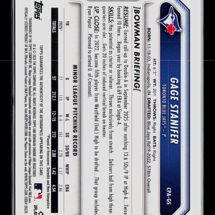 2025 Bowman Chrome Gage Stanifer #CPA-GS 01/10 Auto