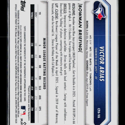 2026 Bowman Chrome Victor Arias #CPA-VA Mojo Refractor 23/35 1st Bowman Auto