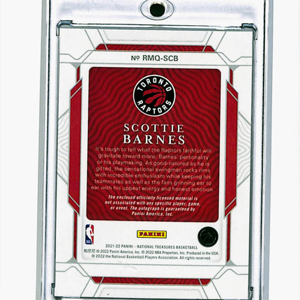 2021 Panini National Treasures Scottie Barnes #RMQ-SCB Patch 94/99 RC Auto