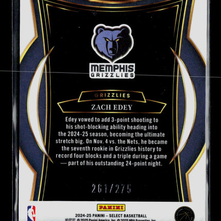 2025 Panini Select Zach Edey #98 Orange 261/275 RC