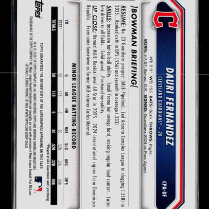 2026 Bowman Chrome Dauri Fernandez #CPA-DF Orange Lava 08/50 Auto