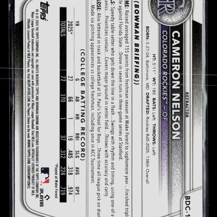 2025 Bowman Chrome Cameron Nelson #BDC-130 Refractor